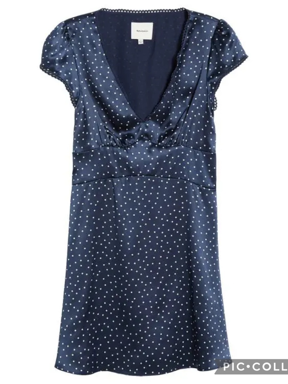 Nwt reformation Amelia Short Sleeve Navy White Polka Dot Silk minidress